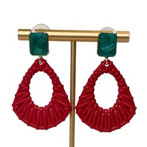 Red Acrylic Rattan Dangle Earrings